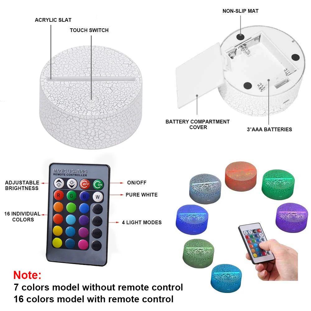 lampe led 3d illusion couleurs changeantes tactile moderne enfants bleu violet rose jaune vert