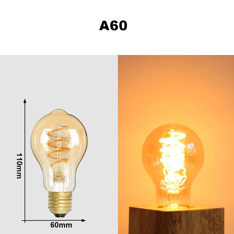 ampoules led transparentes spirale dorée vintage opalescentes rétro filaments e27 4w a60 st64 t45