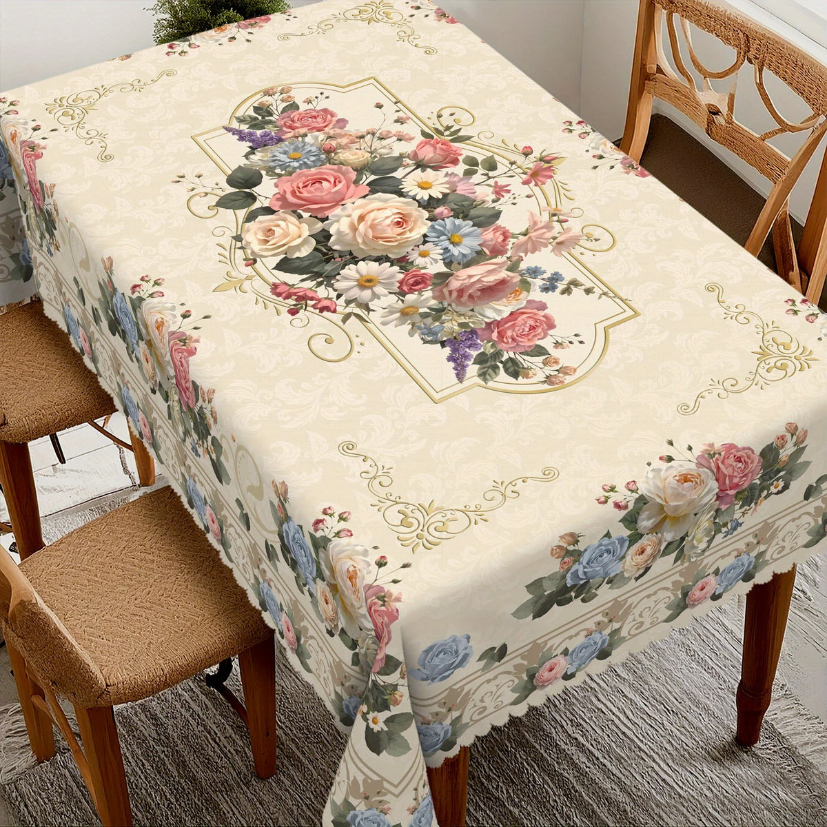 nappe table fleurs roses pivoines classique beige rose bleu blanc vert mariageextérieurhôtel