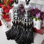 pompons rideau élégants franges couleurs bleu noir doré rayures polyester decoration maison