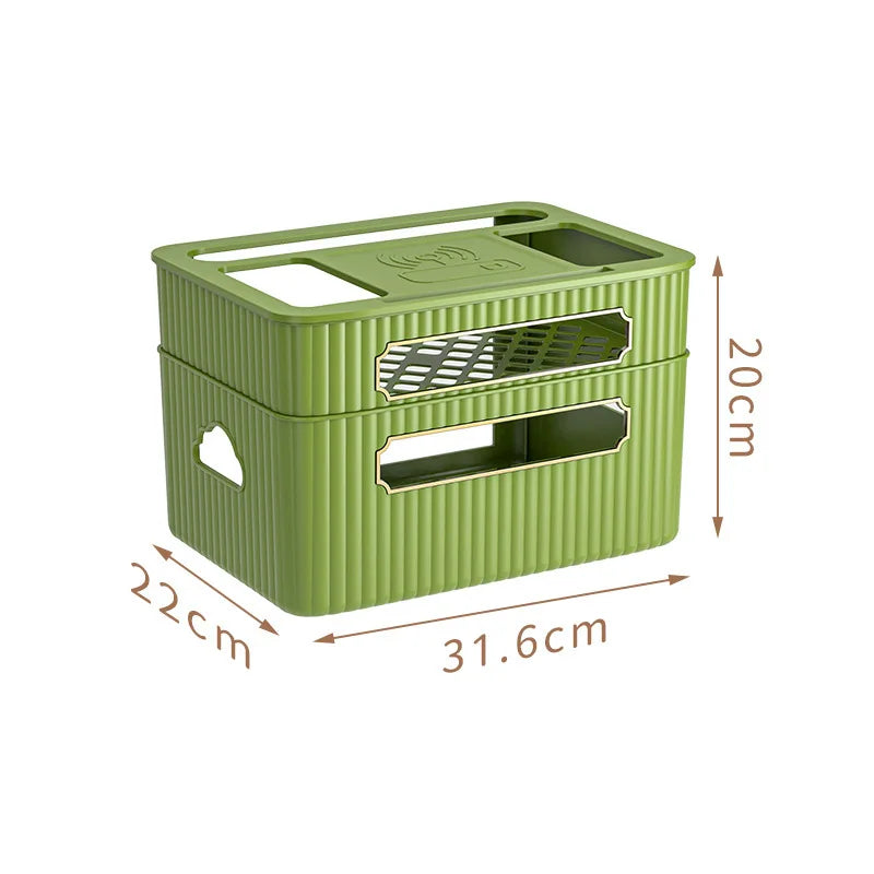 boîte rangement routeur décodeur tv gestion câbles organisateur moderne vert beige épuré