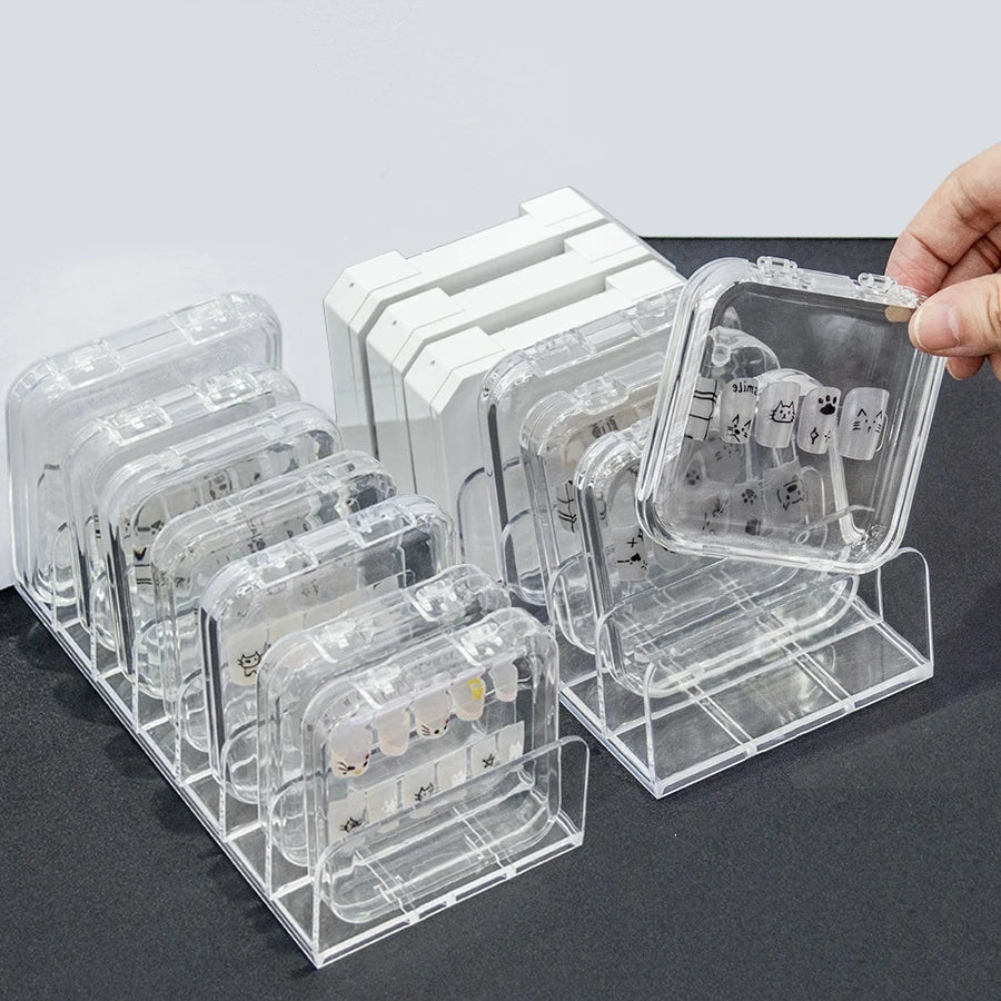 rangement moderne boîtes transparentes ongles pressés organisation maquillage minimaliste salon