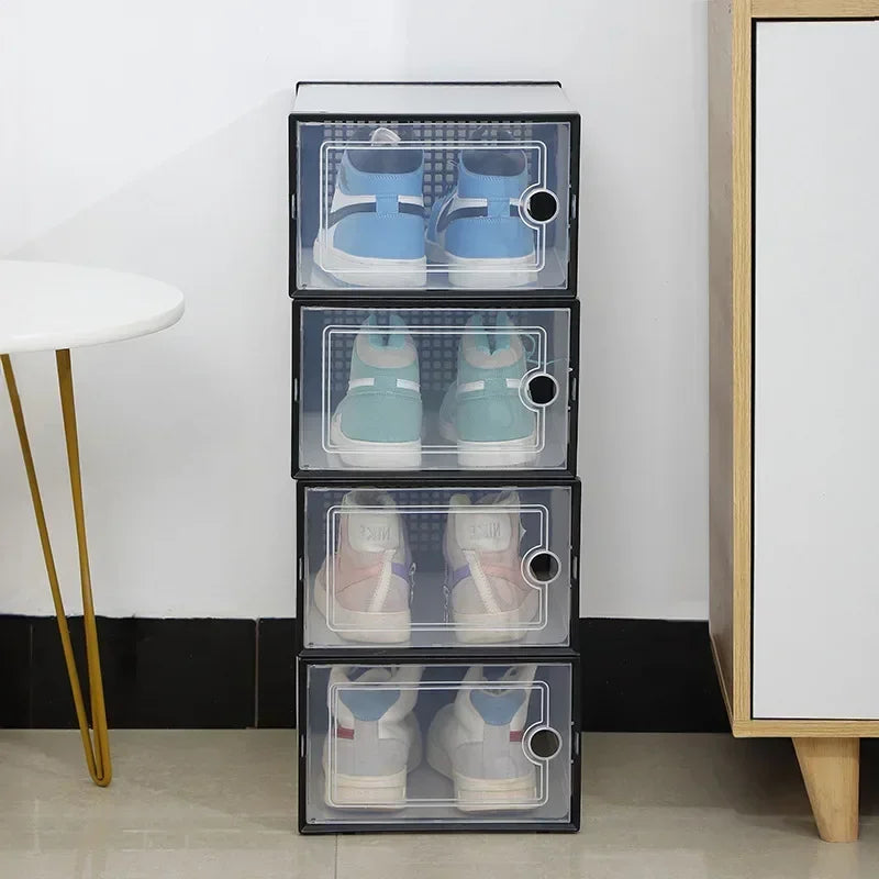boîtes chaussures transparentes perforées moderne poignées respectueuses l'environnement gris clair