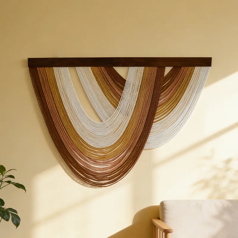 rideau macramé boho moderne franges vert blanc marron bleu gris salon