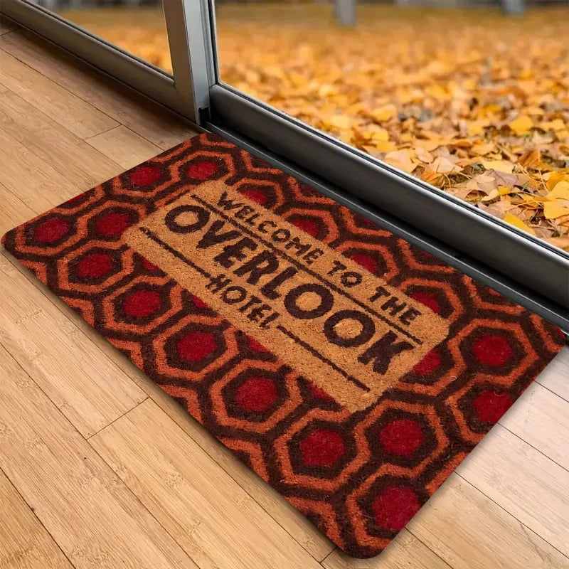 tapis d'entrée moderne tige porte imperméable antidérapant hexagones relief orange rouge bienvenueôtel