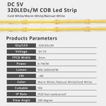 ruban led cob 320 leds blanc chaud froid 5v moderne chambre décorationintérieur