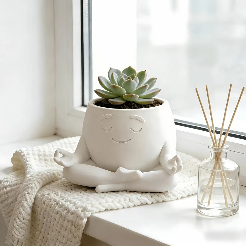 pot fleurs forme méditant blanc surface mat décorative zen minimaliste succulentes tapis diffuseur parfum