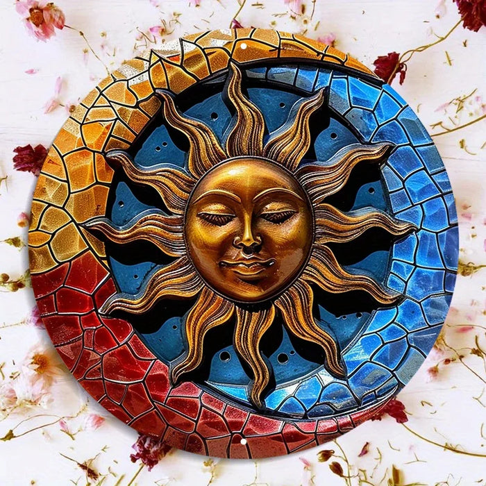 plaques decoratives metal soleil lune or bleu rouge mosaïque modernes chambre salon durable
