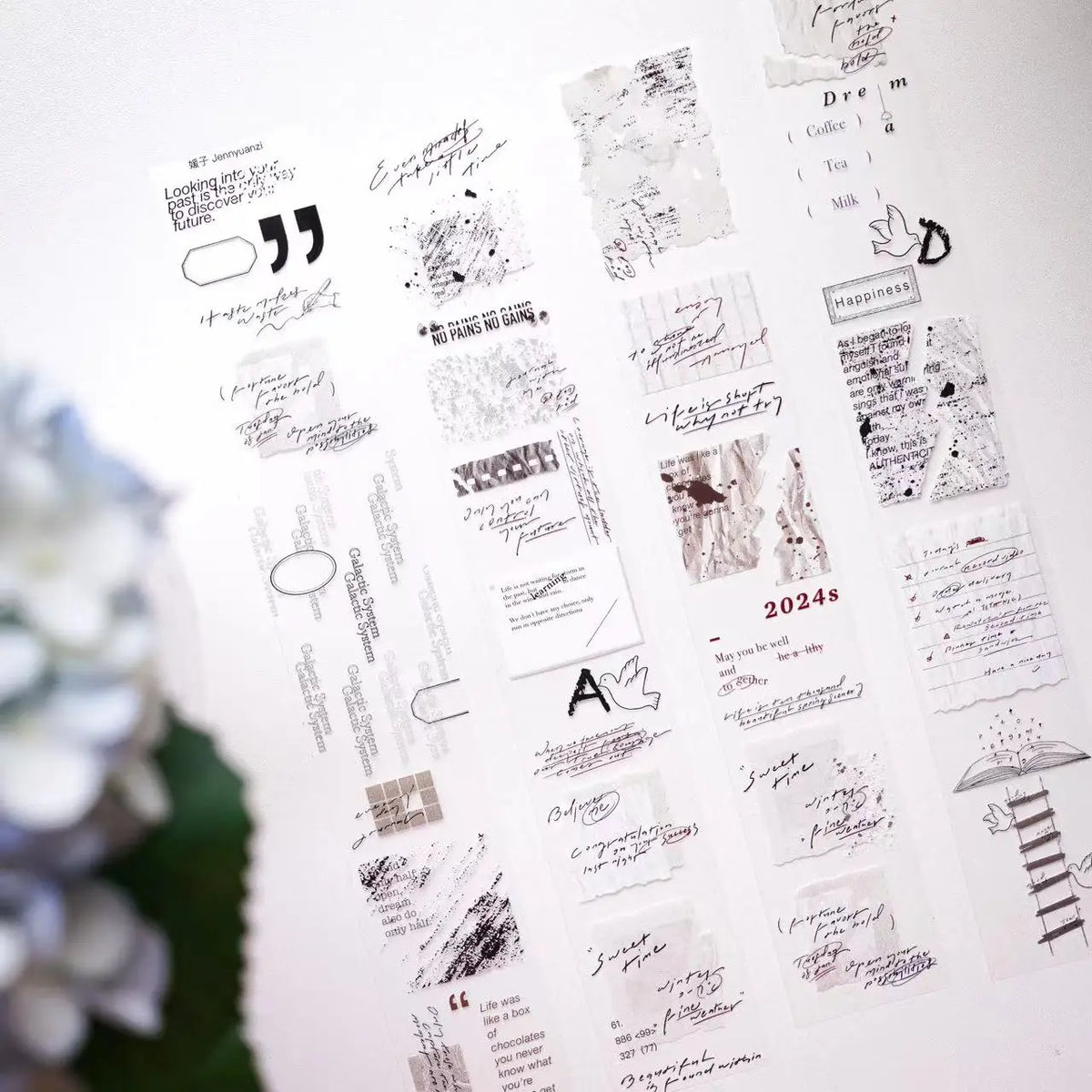 journal vintage blanc notes manuscrites illustrations simple texte 2024s adhésif minimaliste moderne papier autocollant