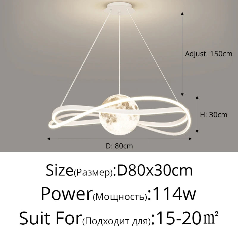 suspension lumineuse moderne minimaliste noir blanc anneau lune opale salle étude chambre