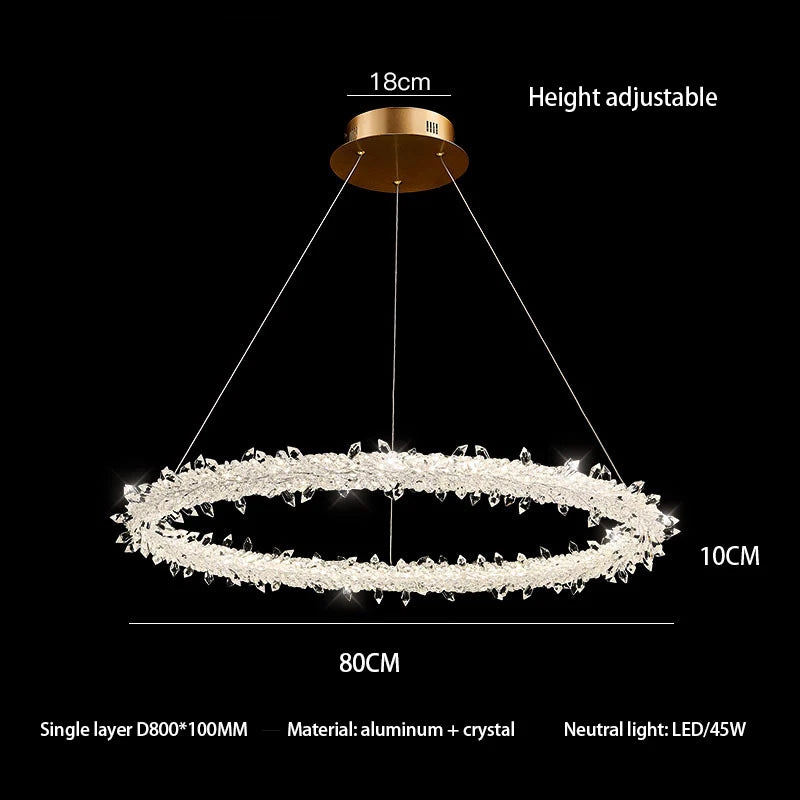 suspension lumineuse moderne cristaux blanc translucide chaînes suspendues