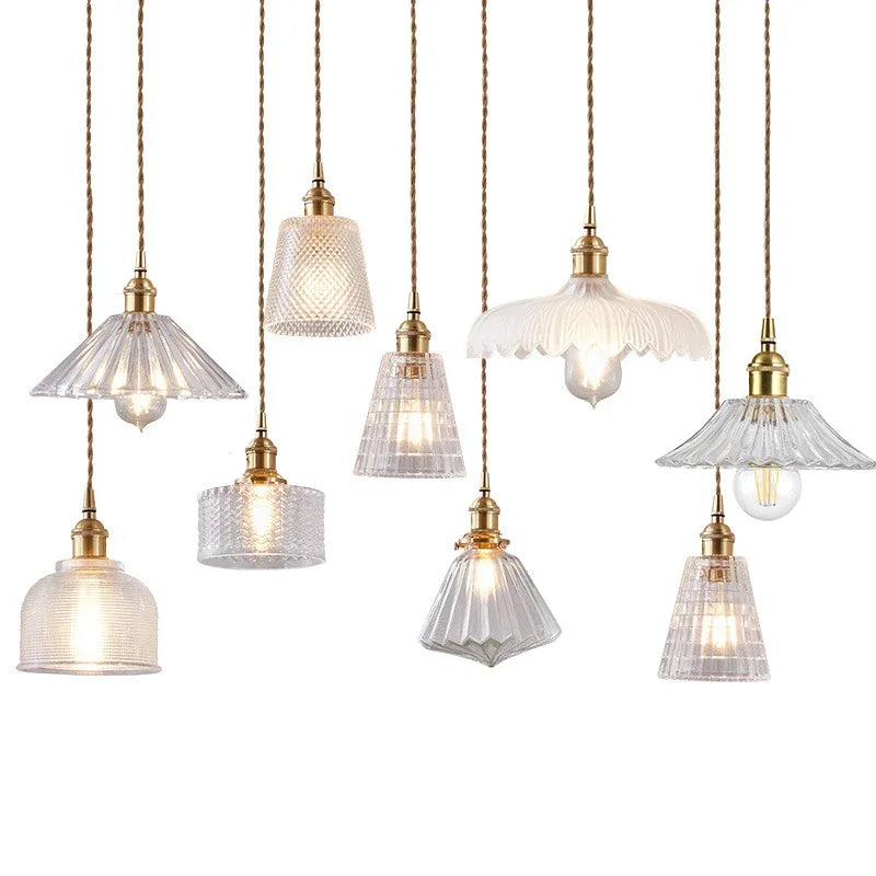 lampe suspendue transparente vintage ampoule E27 câble torsadé motifs géométriques chambre salon étude