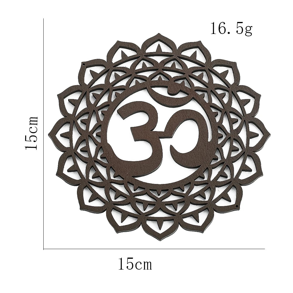 plaque murale bois motif géométrique marron artisanal moderne décoration chambre maison yoga spiritualité