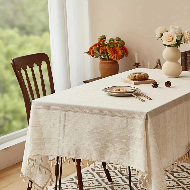 nappe table beige franges rayées rustique extérieure mariage festives dimensions variées