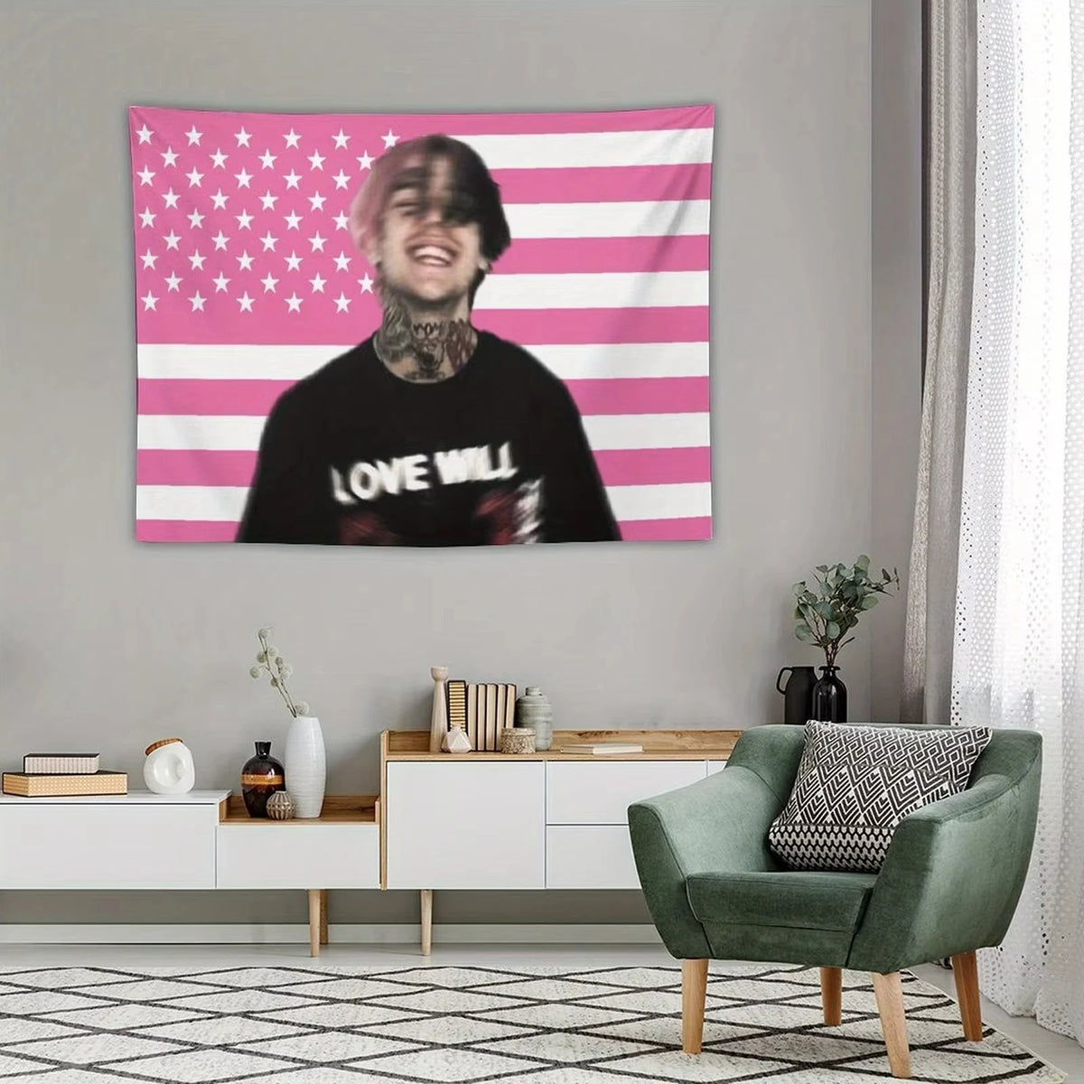 tapisserie moderne drapeau américain étoiles épaisses rose blanc noir chambre saloncoration hipster