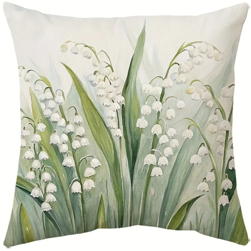 taies d'oreiller fleur motif floral printemps couleur vert blanc rustique naturel décoration intérieure coussins