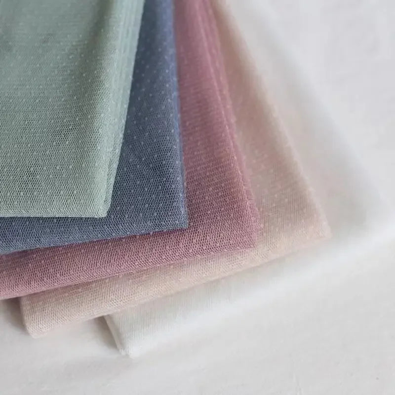 tissu polyester tulle vert clair rose pâle points petits résistance déchirure robe mariage hanfu