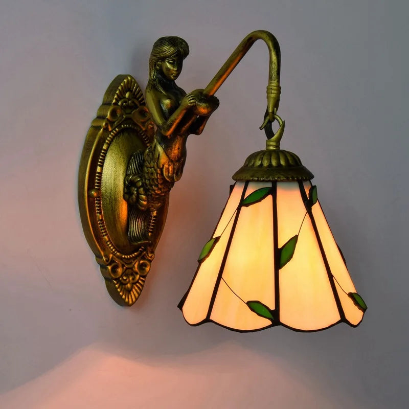 lampe murale vitrail tiffany sirène chambre cuisine vintage floral métallique