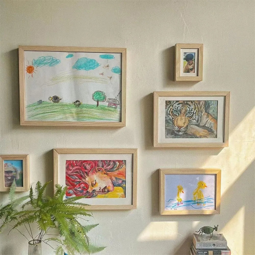 cadres photo bois enfants dessins animaux paysages aimants minimaliste rustique
