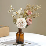 bouquet séché fleurs artificielles pivoine blanc rose beige doré vase boîte présentation intérieurDecorationMaisonFete