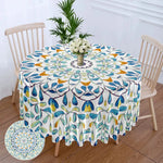 nappe ronde imperméable polyester fleurs motifs géométriques blanc rose verte bleue festive noël usage