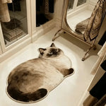 tapis imprimé chat allongé gris beige antidérapant salon salle bain corridor