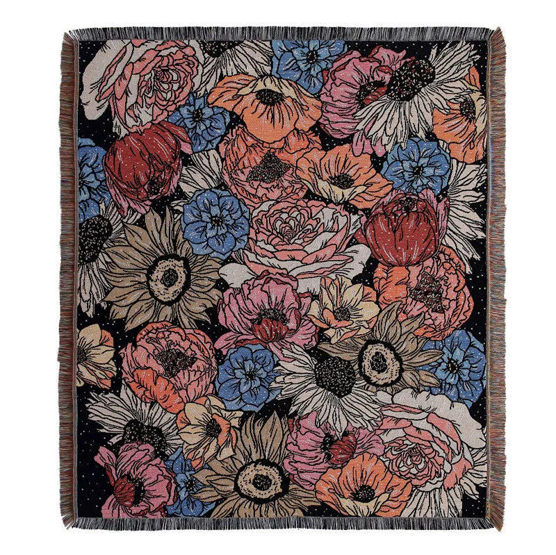 couverture pique nique tigre moderne motif monstera coton gris orange noir vert