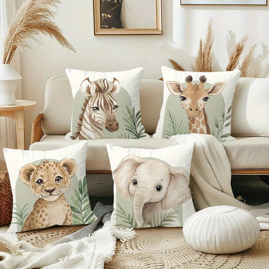 taies d'oreiller imprimées animaux zèbre girafe léopard éléphant moderne 45x45cm polyester zipper decoration chambre