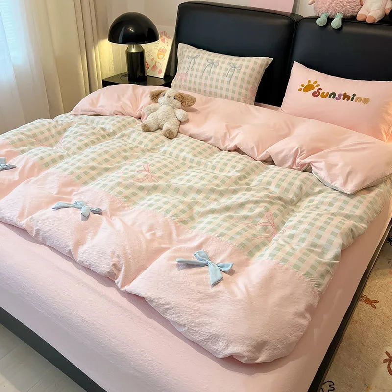 drap housse coton brodé couleurs vives motif points enfant oreiller sunshine chambre fille