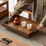 plateau carré bois marron foncé minimaliste poignées service présentation maison rustic