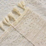 rideau cuisine beige dentelle géométrique vintage bohème opacité crochets franges