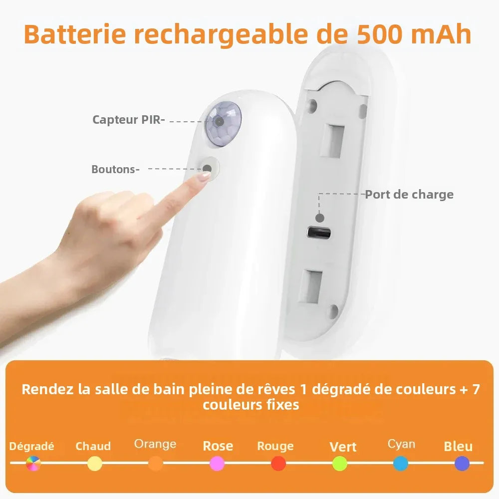 veilleuse led blanc moderne capteur mouvement adhésif couleurs usb translucide chambre couloir