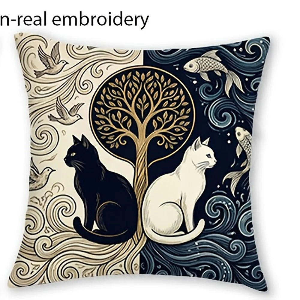housses coussin imprimées boho chats papillons fleurs moderne 45x45cm respectueux environnement non toxique polyester
