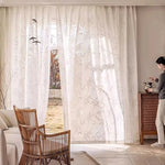 rideau blanc moderne motif feuilles bambou translucide salon chambre fenêtre maison luxe