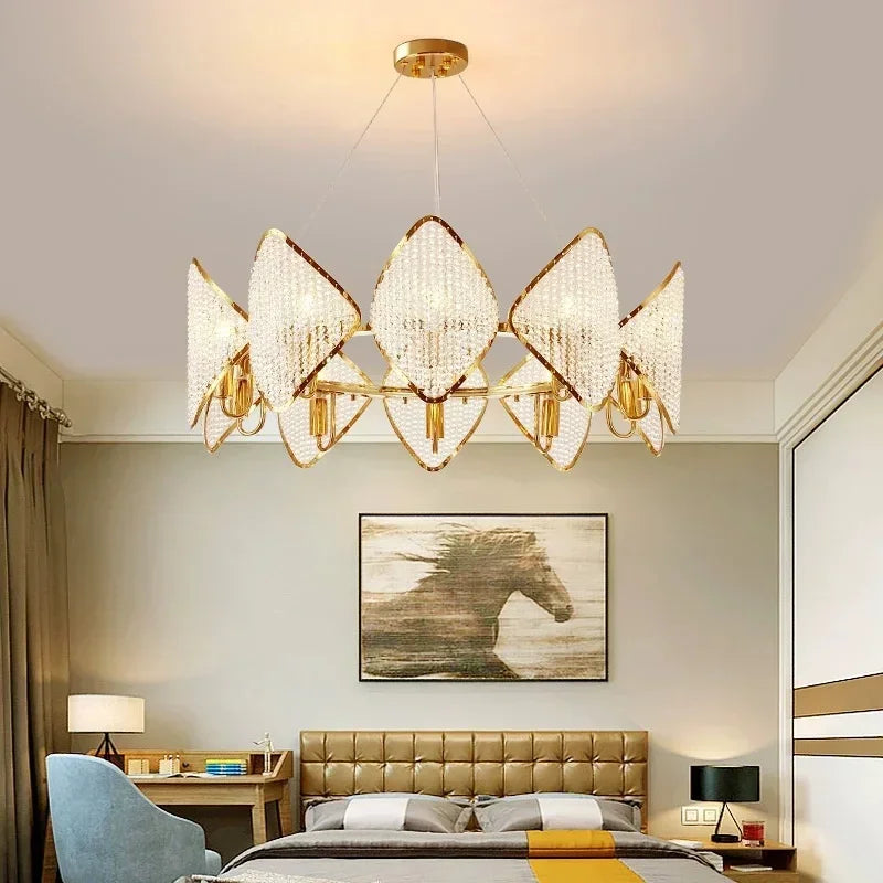 lustre moderne doré diamantées transparent salon led élégant chambre suspension