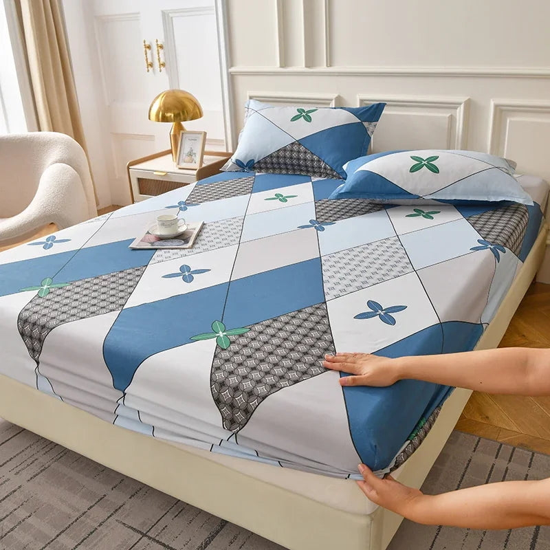 drap housse floral imprimé fleurs colorées moderne elastique oreillers assortis adultes chambre verte blanche