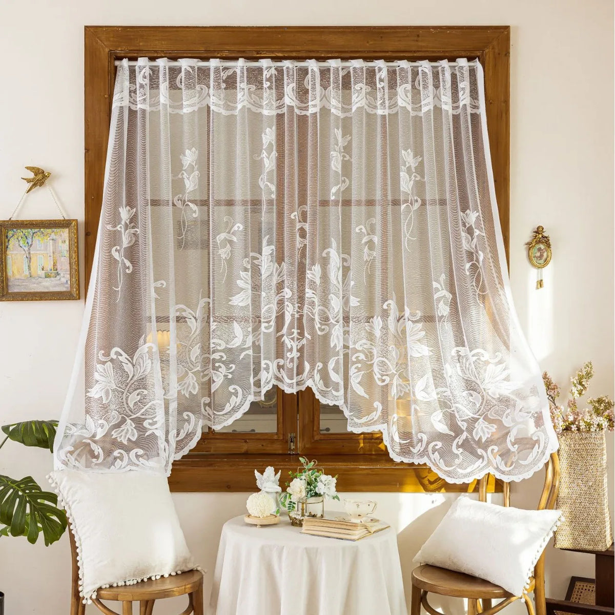 rideau blanc floral dentelle vintage fenêtre moderne maison polyester autocollant