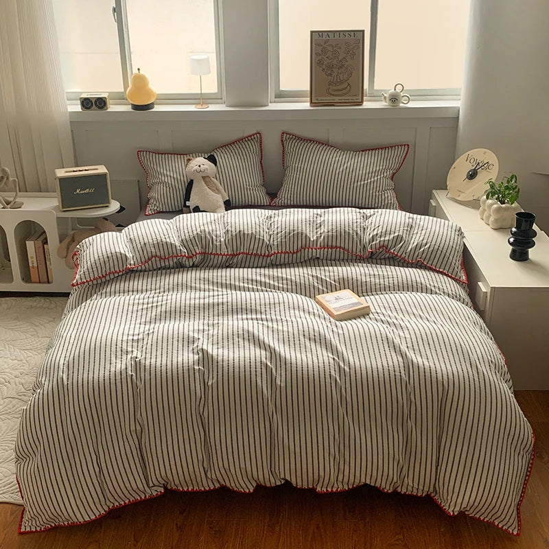 drap lit coton rayures blanc noir moderne 150x200cm 200x230cm 220x240cm 3pièces