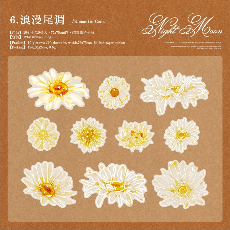 autocollants semi transparents fleurs lys marguerites pivoines romantiques scrapbooking diy journal téléphone