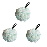 boule bain éponge nettoyage douce maille fine fluffy moderne rose clair vert anneaux noirs