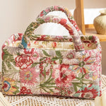 sac main fleur bleu vert beige réutilisable poignées vintage opacité multifonction portable