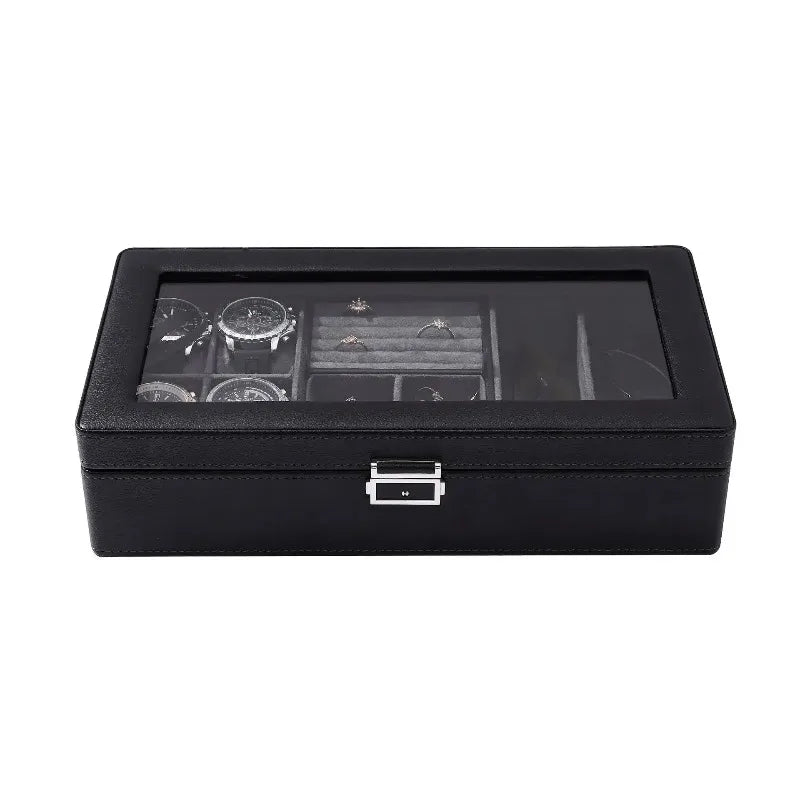boîte rangement montres velours noir cadenas moderne 12 places storage watch box black velvet