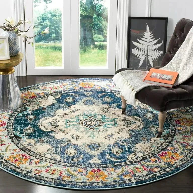 tapis rond floral vintage moderne anti dérapant polypropylène polyester 80cm 120cm chambre salon decoration