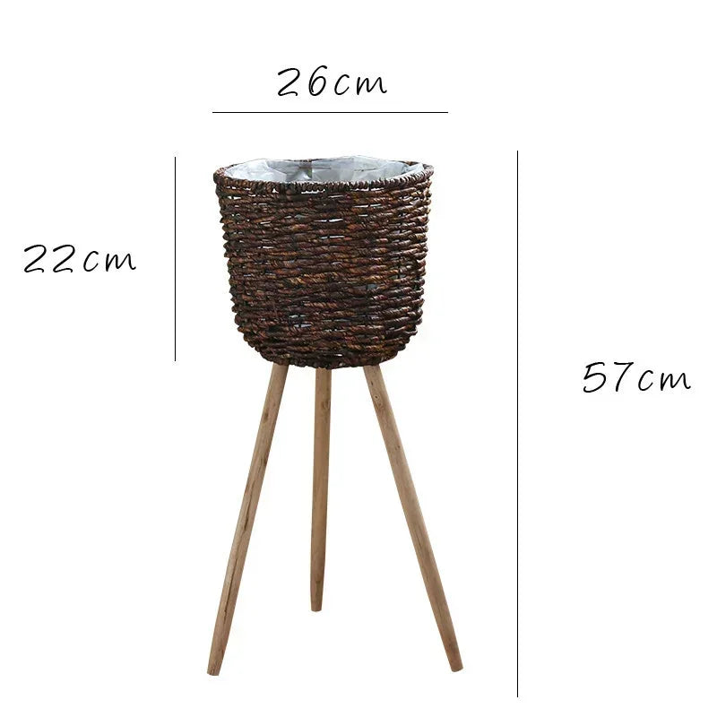 panier tressé pieds moderne rustique naturel bois clair plantation fleur décoration intérieure vintage autonome