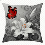 taies d'oreiller imprimées papillons fleurs rouge gris lit maison hospitalière polyester peachskin decoration chambre