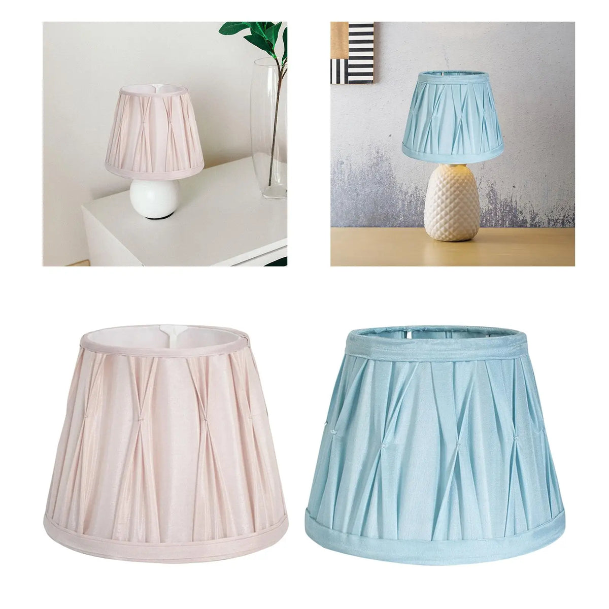 abat jour rose clair plissé opaques lampe table classique accessoire décoration chambre couverture métal