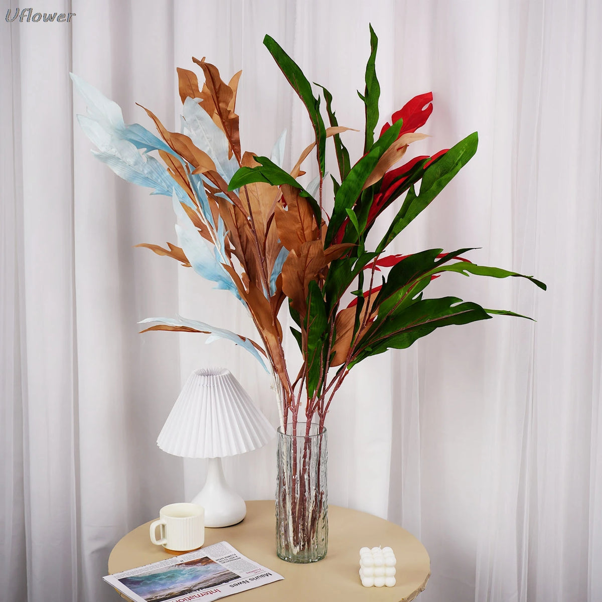 plantes artificielles soie vigne moderne vase blanc statuettes décoration intérieure minimaliste feuilles larges
