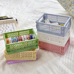 paniers pliables rangement plastique respectueux environnement couleur vert rose moderne pratique opacité