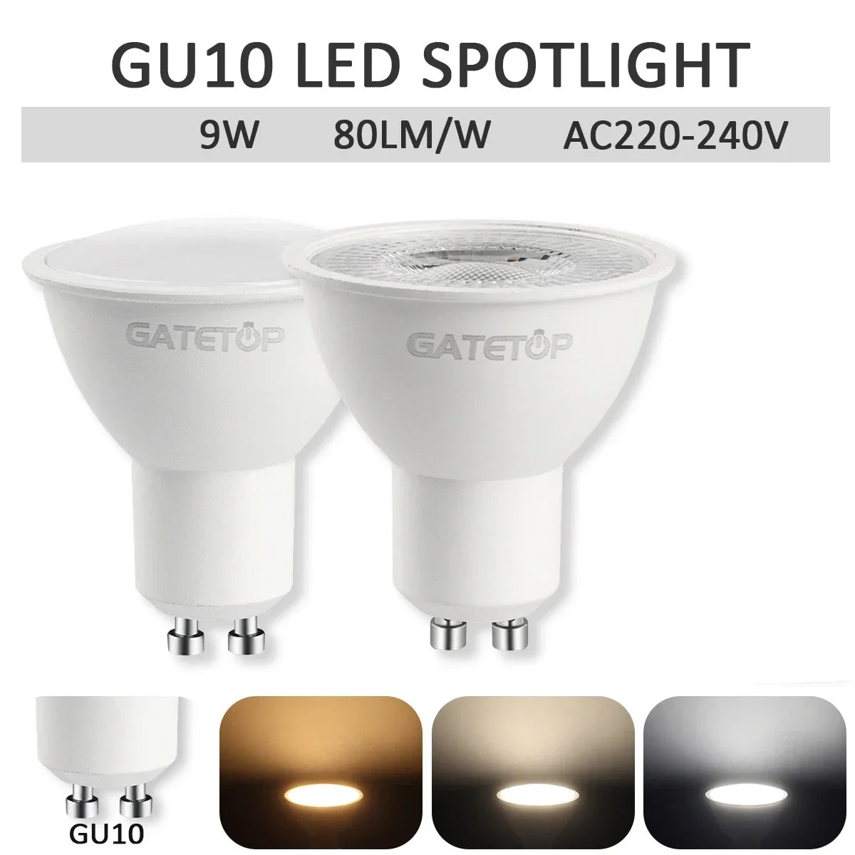 projecteur led gu10 9w blanc moderne 120 degrés 3000k 4000k 6000k transparent salon