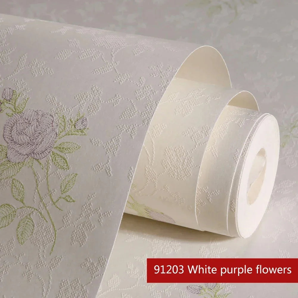 papier peint floral texturé blanc cassé rose violet bleu vert chambre salon étude enfants